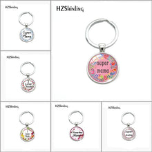 Load image into Gallery viewer, 2018 Fashion Super Mama Keychain Glass Round Key Chain I Love Mum Queto Pendant Bag Accessories Fashion Silver Jewelry