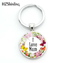 Load image into Gallery viewer, 2018 Fashion Super Mama Keychain Glass Round Key Chain I Love Mum Queto Pendant Bag Accessories Fashion Silver Jewelry