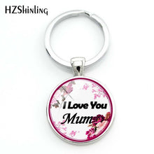 Load image into Gallery viewer, 2018 Fashion Super Mama Keychain Glass Round Key Chain I Love Mum Queto Pendant Bag Accessories Fashion Silver Jewelry