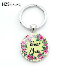 Load image into Gallery viewer, 2018 Fashion Super Mama Keychain Glass Round Key Chain I Love Mum Queto Pendant Bag Accessories Fashion Silver Jewelry